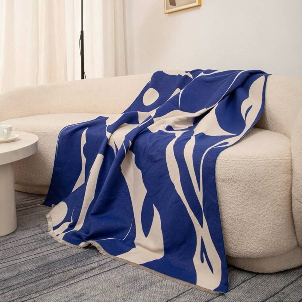 Blue and Cream Abstract Throw Blanket
